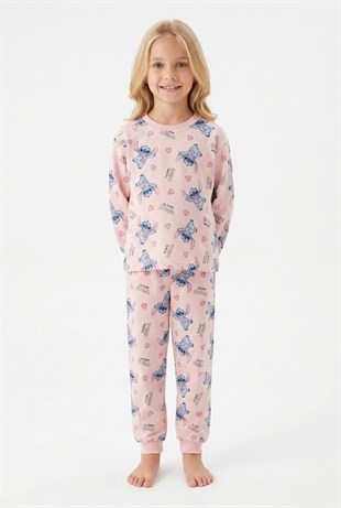 Kız Çocuk Karakter Baskılı %100 Pamuk Süprem Kumaş Uzun Kollu Pijama Takımı