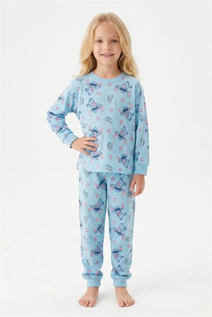 Kız Çocuk Karakter Baskılı %100 Pamuk Süprem Kumaş Uzun Kollu Pijama Takımı