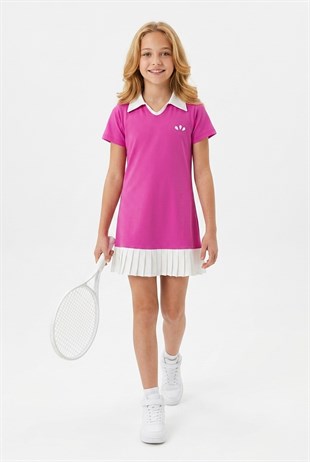 Kız Çocuk Polyester + Elastan Polo Yaka Etek Ucu Pileli Şortlu Sporcu Takım
