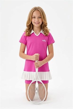 Kız Çocuk Polyester + Elastan Polo Yaka Etek Ucu Pileli Şortlu Sporcu Takım