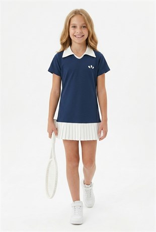 Kız Çocuk Polyester + Elastan Polo Yaka Etek Ucu Pileli Şortlu Sporcu Takım