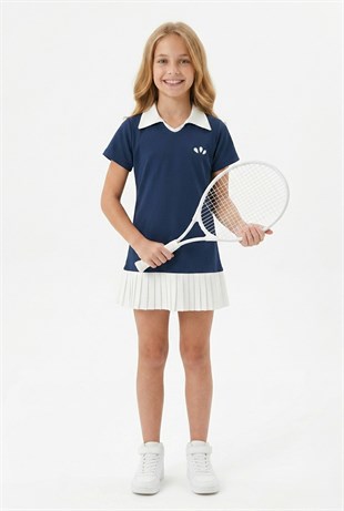 Kız Çocuk Polyester + Elastan Polo Yaka Etek Ucu Pileli Şortlu Sporcu Takım