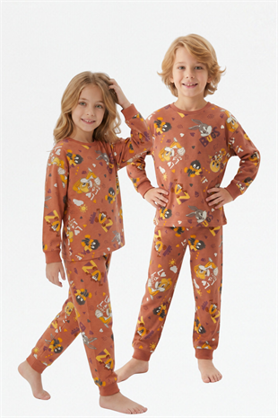 Unisex Tavşan Ve Ördek Desenli %100 Pamuk Reaktif Boyalı Süprem Kumaş Uzun Kollu Pijama Takımı