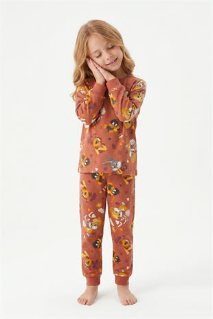 Unisex Tavşan Ve Ördek Desenli %100 Pamuk Reaktif Boyalı Süprem Kumaş Uzun Kollu Pijama Takımı