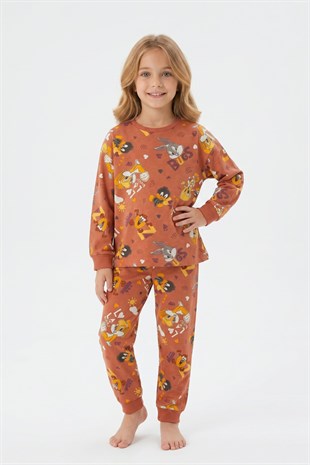 Unisex Tavşan Ve Ördek Desenli %100 Pamuk Reaktif Boyalı Süprem Kumaş Uzun Kollu Pijama Takımı