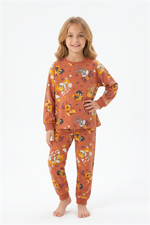 Unisex Tavşan Ve Ördek Desenli %100 Pamuk Reaktif Boyalı Süprem Kumaş Uzun Kollu Pijama Takımı