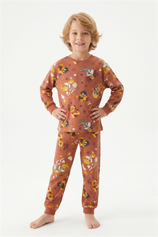 Unisex Tavşan Ve Ördek Desenli %100 Pamuk Reaktif Boyalı Süprem Kumaş Uzun Kollu Pijama Takımı