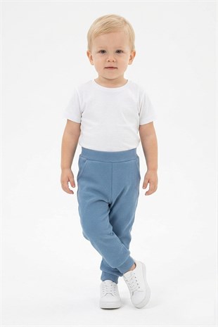Bebek Beli Lastikli Paçası Ribanalı Pamuklu Kaşkorse Eşofman Altı