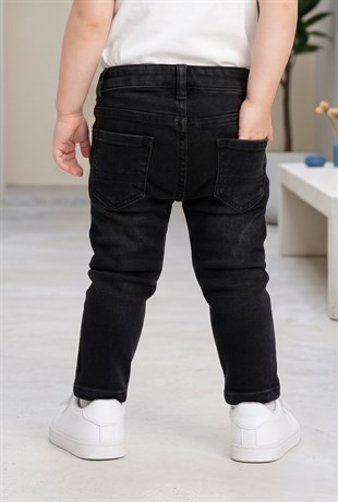 Bebek Yırtık Detaylı Dar Paça Beli Lastikli Likralı Esnek Kot Pantolon