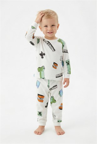 Erkek Bebek Baskılı %100 Pamuk Reaktif Boyalı Süprem Kumaş Uzun Kollu Pijama Takımı