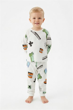 Erkek Bebek Baskılı %100 Pamuk Reaktif Boyalı Süprem Kumaş Uzun Kollu Pijama Takımı