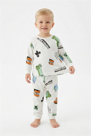 Erkek Bebek Baskılı %100 Pamuk Reaktif Boyalı Süprem Kumaş Uzun Kollu Pijama Takımı