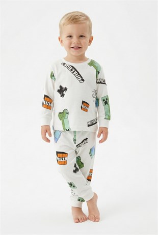 Erkek Bebek Baskılı %100 Pamuk Reaktif Boyalı Süprem Kumaş Uzun Kollu Pijama Takımı
