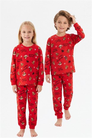 Erkek Çocuk Mutlu Yıllar Temalı %100 Pamuk Reaktif Boyalı Süprem Kumaş Uzun Kollu Pijama Takımı