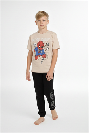 Garson Erkek Çocuk Baskılı %100 Pamuk Reaktif Boyama Süprem Pijama Takımı