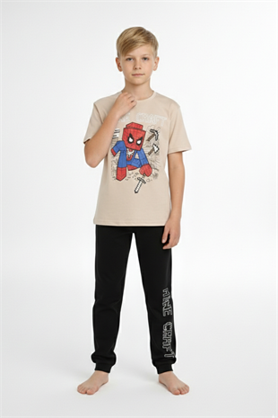 Garson Erkek Çocuk Baskılı %100 Pamuk Reaktif Boyama Süprem Pijama Takımı
