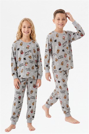 Garson Erkek Çocuk Mutlu Yıllar Temalı %100 Pamuk Reaktif Boyalı Süprem Kumaş Uzun Kollu Pijama Takımı