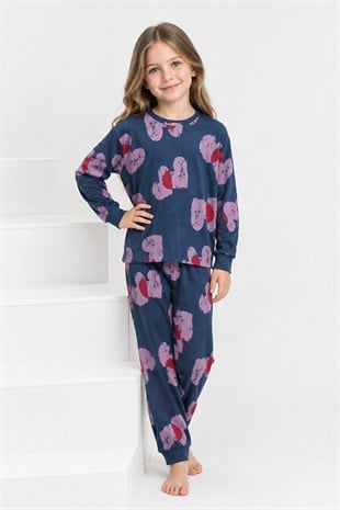 Kız Çocuk Baskılı %100 Pamuk Reaktif Boyalı Süprem Kumaş Uzun Kollu Pijama Takımı
