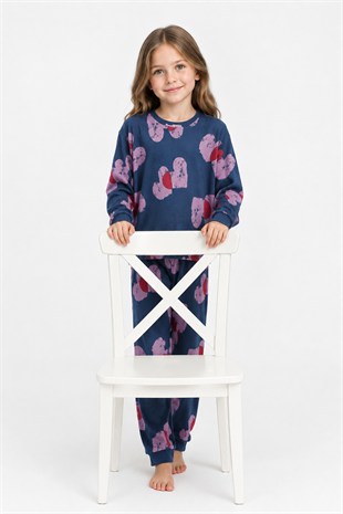 Kız Çocuk Baskılı %100 Pamuk Reaktif Boyalı Süprem Kumaş Uzun Kollu Pijama Takımı
