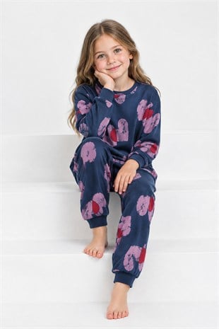 Kız Çocuk Baskılı %100 Pamuk Reaktif Boyalı Süprem Kumaş Uzun Kollu Pijama Takımı