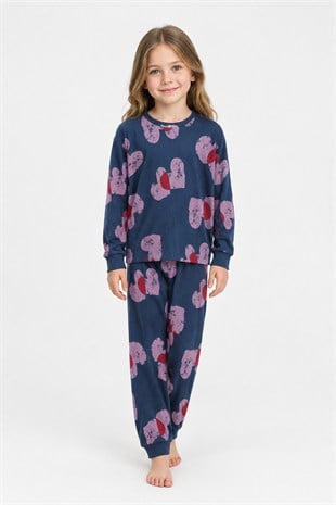 Kız Çocuk Baskılı %100 Pamuk Reaktif Boyalı Süprem Kumaş Uzun Kollu Pijama Takımı