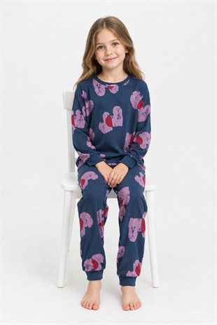 Kız Çocuk Baskılı %100 Pamuk Reaktif Boyalı Süprem Kumaş Uzun Kollu Pijama Takımı