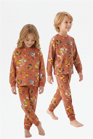 Unisex Tavşan Ve Ördek Desenli %100 Pamuk Reaktif Boyalı Süprem Kumaş Uzun Kollu Pijama Takımı