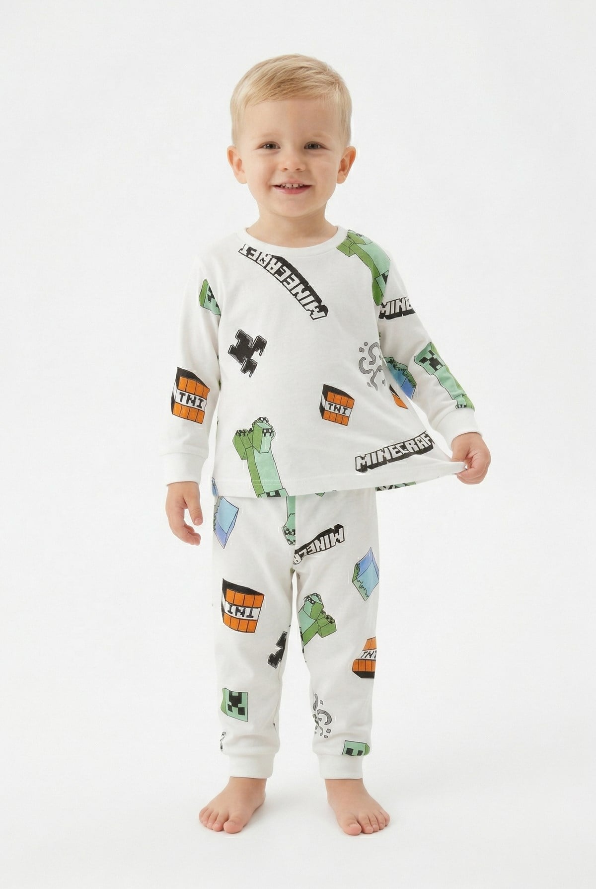 Erkek Bebek Baskılı %100 Pamuk Reaktif Boyalı Süprem Kumaş Uzun Kollu Pijama Takımı
