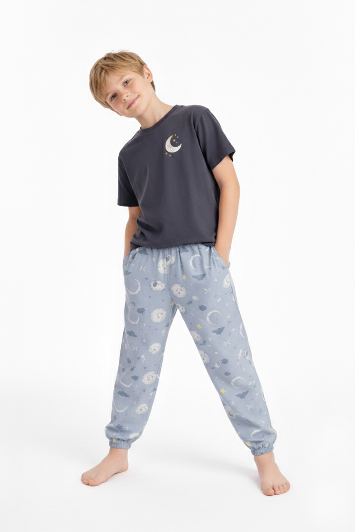 Garson Erkek Çocuk Baskılı %100 Pamuk Reaktif Boyama Süprem Kısa Kollu Pijama Takımı