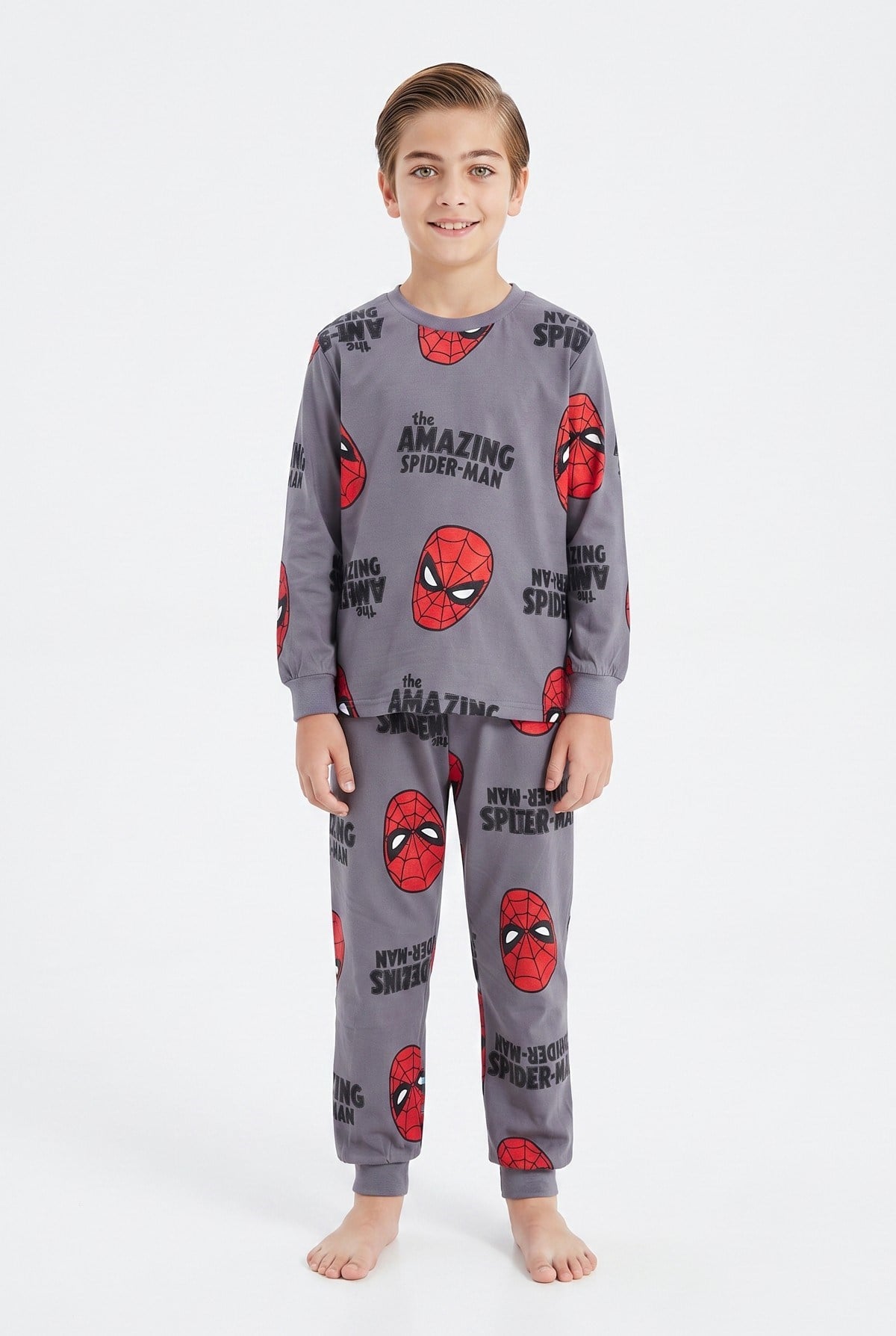 Garson Erkek Çocuk Karakter Baskılı %100 Pamuk Süprem Kumaş Reaktif Boyama Uzun Kollu Pijama Takımı