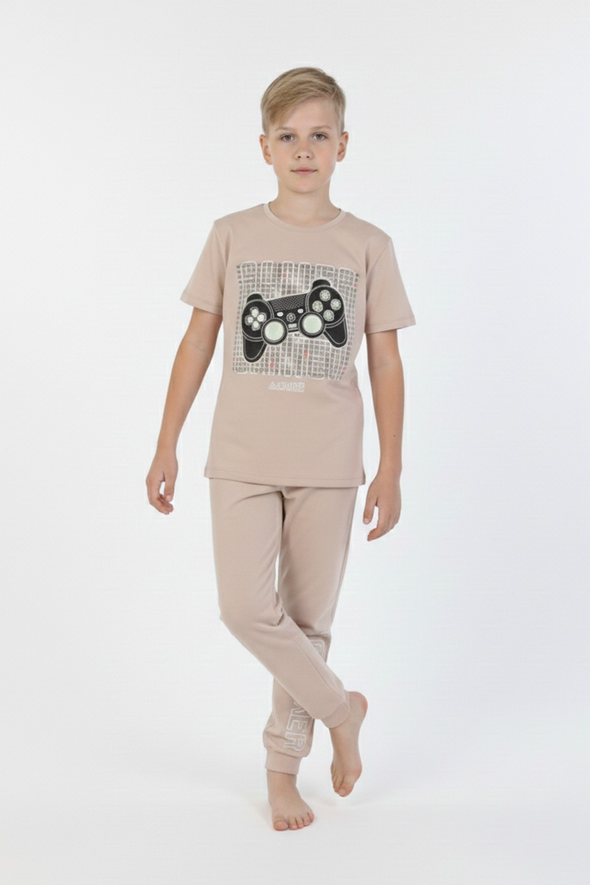 Garson Erkek Çocuk Oyun Konsolu Baskılı %100 Pamuk Reaktif Boyama Süprem Kısa Kollu Pijama Takımı