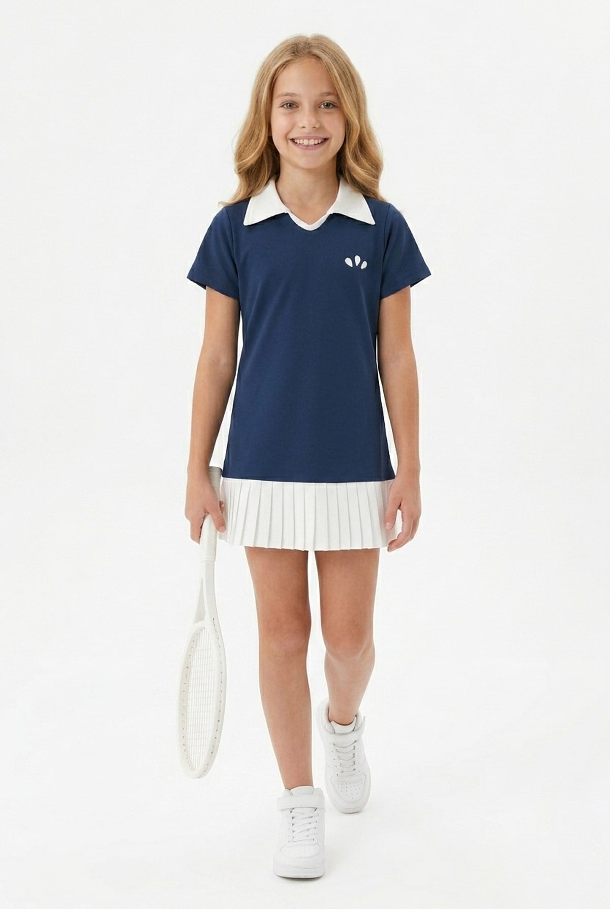 Kız Çocuk Polyester + Elastan Polo Yaka Etek Ucu Pileli Şortlu Sporcu Takım