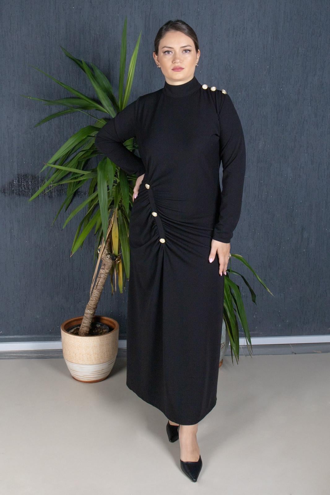 Bedrinxxl, Elbise, Büyük Beden Drapeli Elbise Siyah