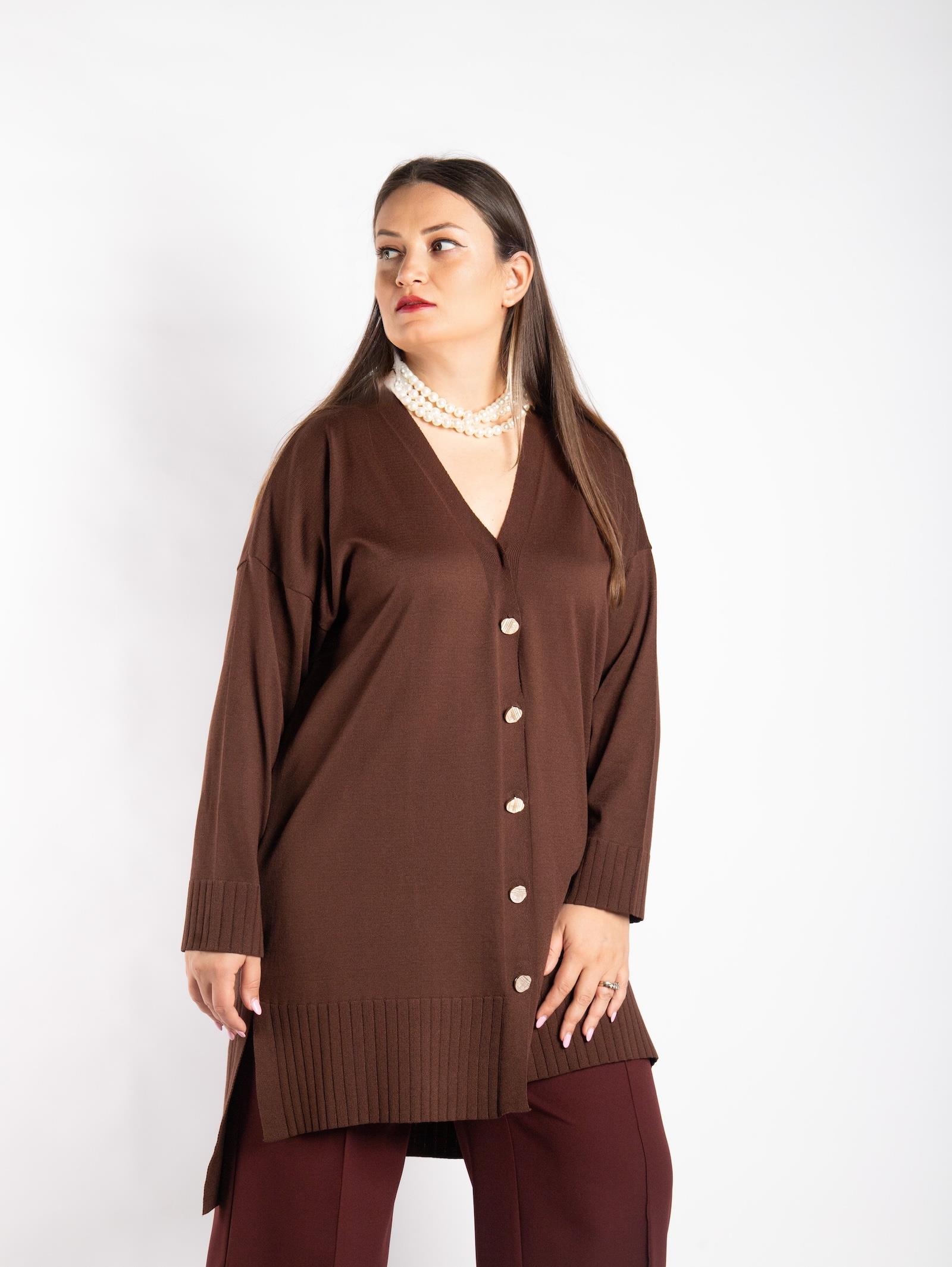Bedrinxxl, Hırka & Yelek, Soğuk İp Triko Hırka Kahve