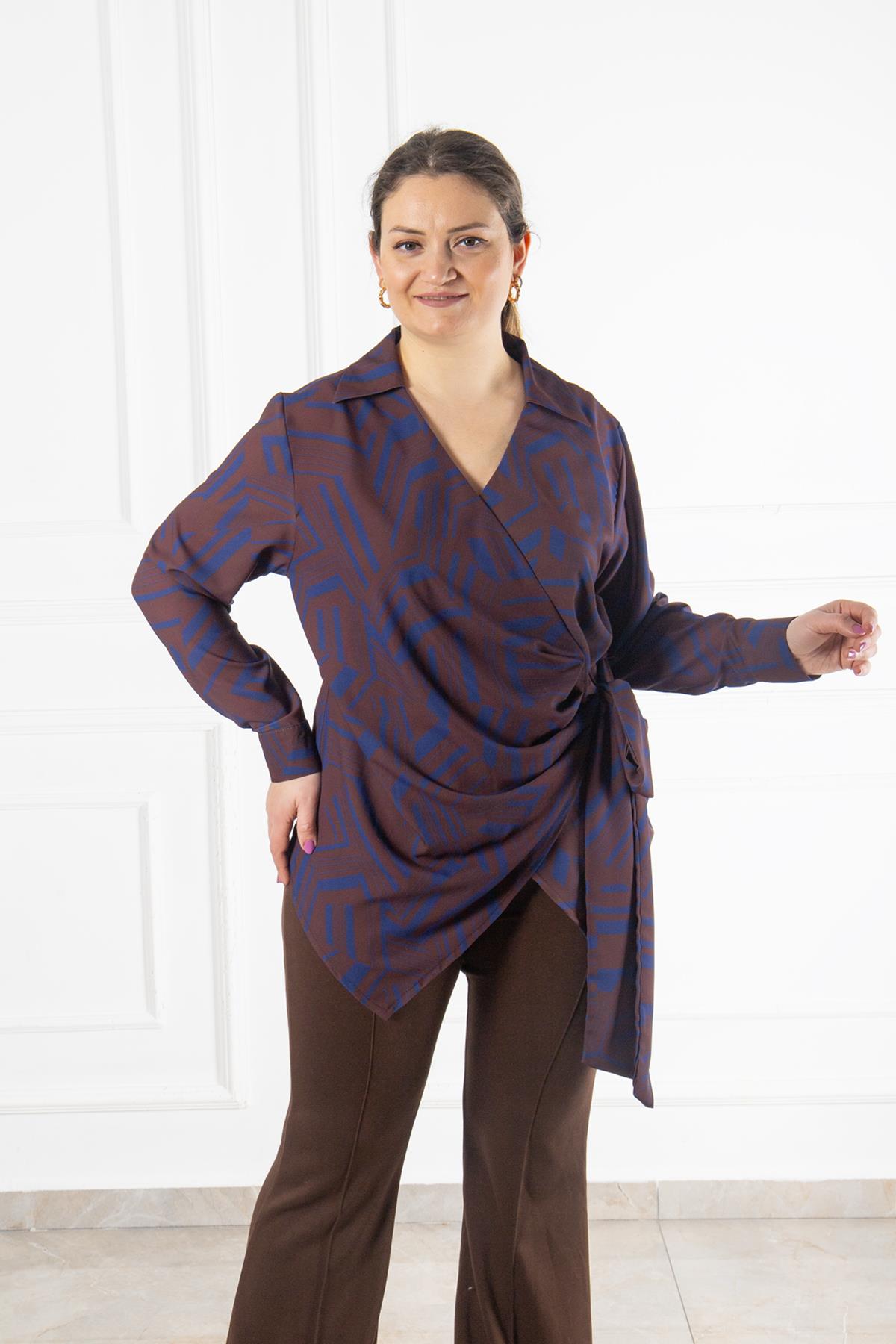 Bedrinxxl, Bluz, Büyük Beden Sofya Bluz Kahve