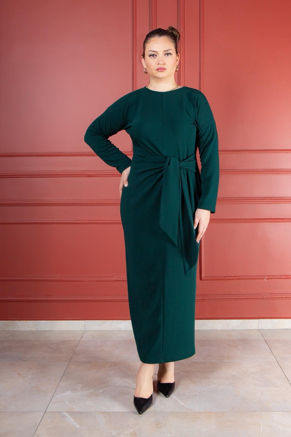 Bedrinxxl, Elbise, Büyük Beden Umay Maksi Zümrüt Yeşil