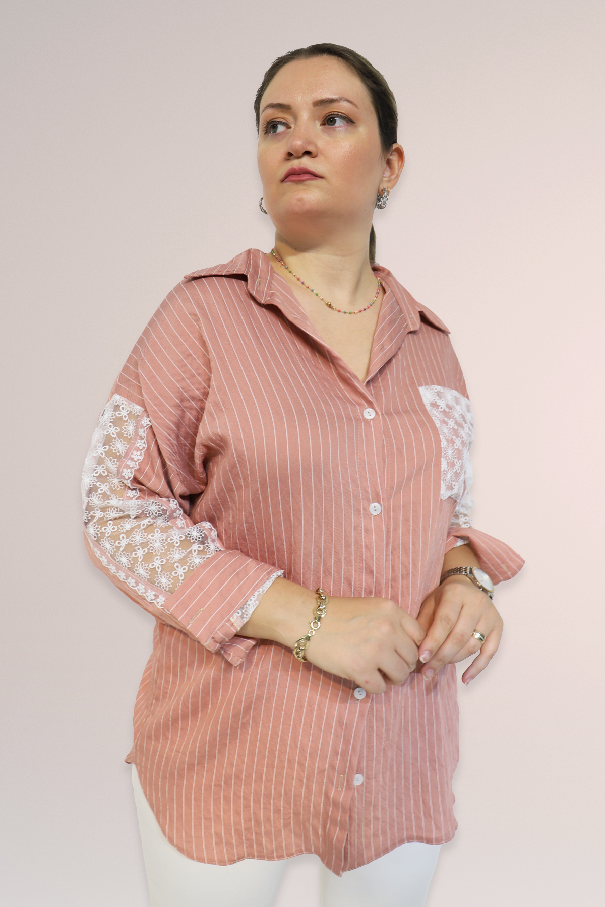 Bedrinxxl, Gömlek, Büyük Beden Meneviş Gömlek Pembe 