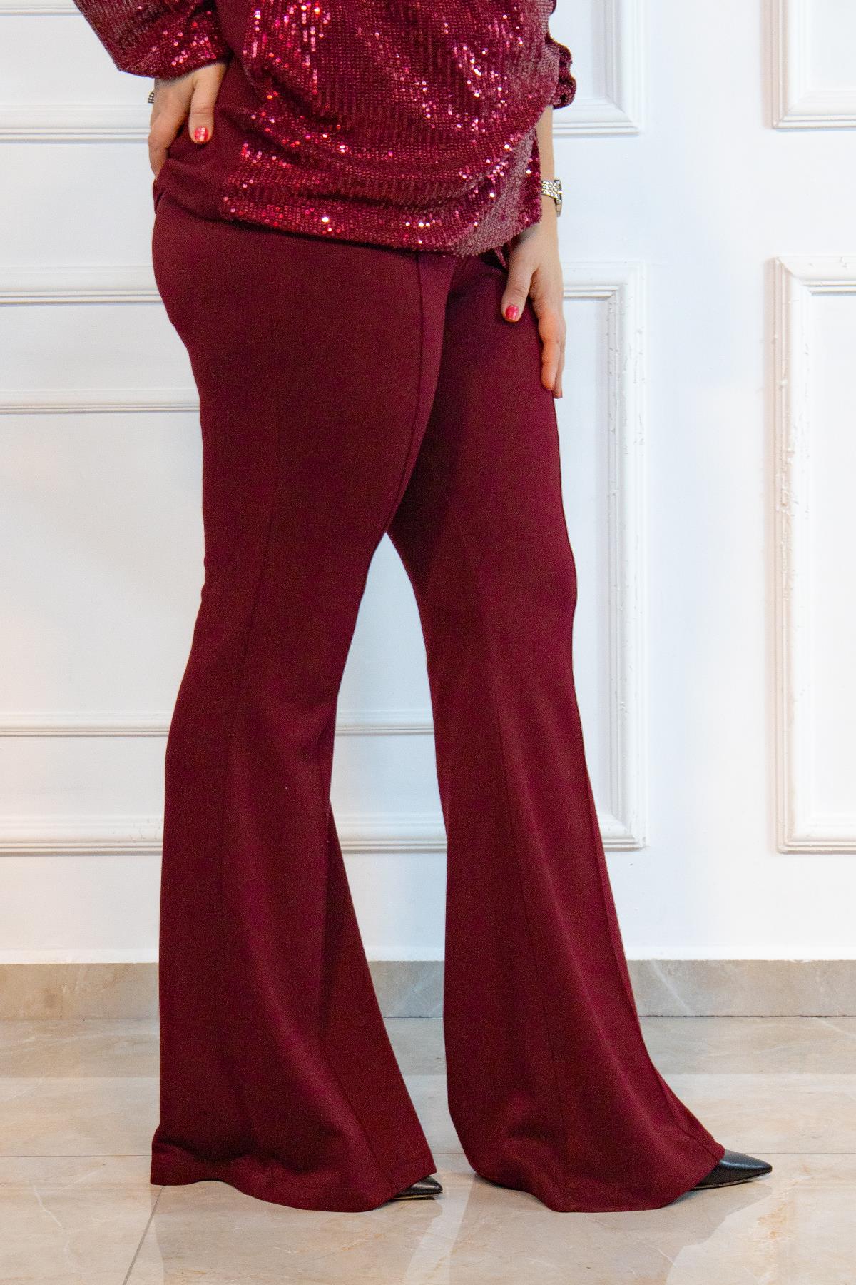 Bedrinxxl, Pantolon, Büyük Beden Oysho Flare Paça Pantolon Bordo