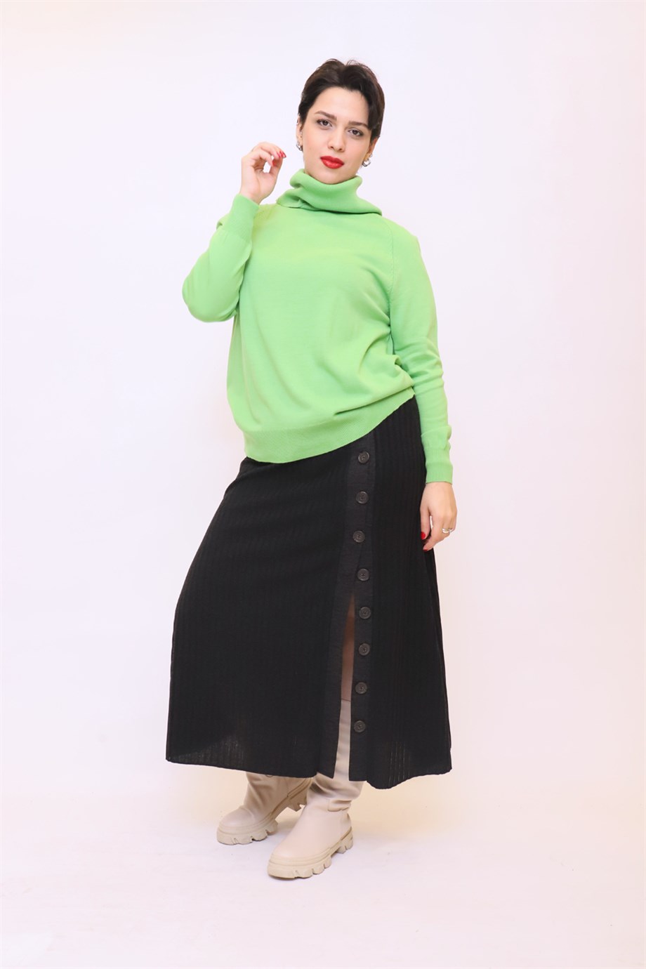 Büyük Beden Triko Kazak Yeşil (Boğazlı) | Bedrinxxl | Büyük Beden Abiye  Elbise, Tunik, Genç Buyuk Beden Elbise Tesettür Modelleri ve Fiyatları