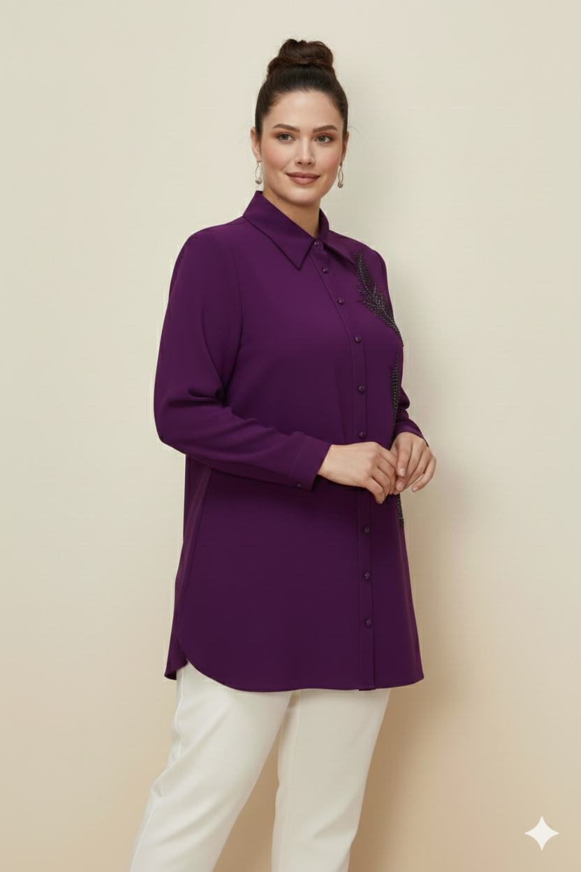 Bedrinxxl, Tunik, Yaprak Krep Tunik Mor