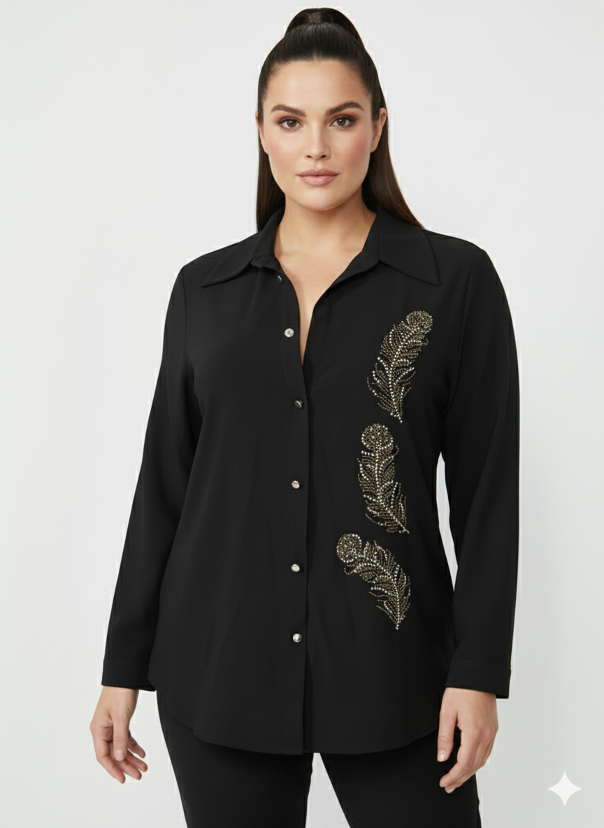Bedrinxxl, Tunik, Yaprak Krep Tunik Siyah