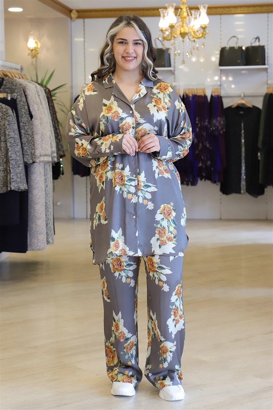 Büyük Beden Bedrin Pijama Takımı Gri | Bedrinxxl | Büyük Beden Abiye Elbise,  Tunik, Genç Buyuk Beden Elbise Tesettür Modelleri ve Fiyatları
