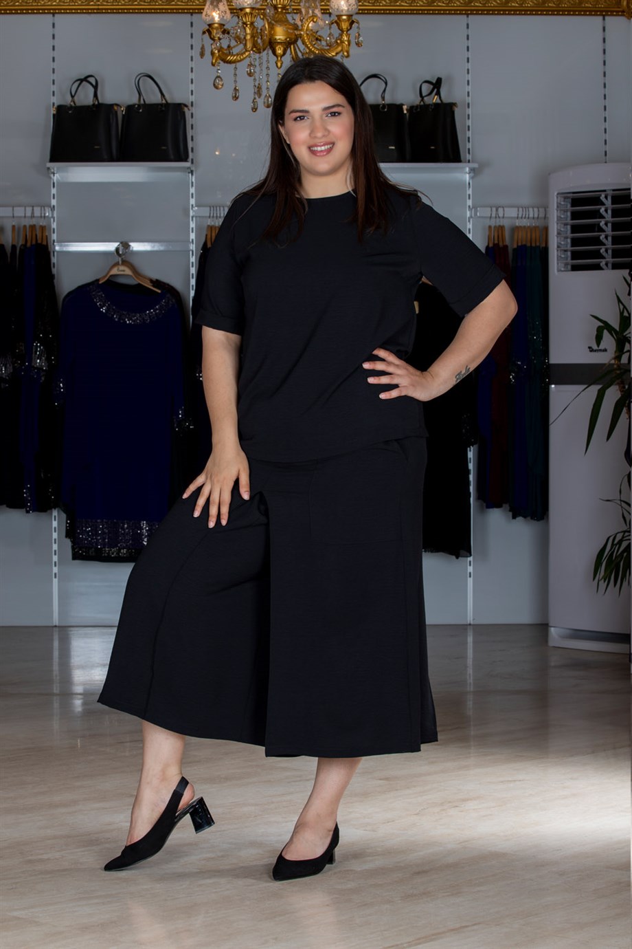 Büyük Beden Pantolon Etekli Takım Siyah | büyük beden bayan takım elbise  modelleri | Bedrinxxl | Büyük Beden İkili Takımlar