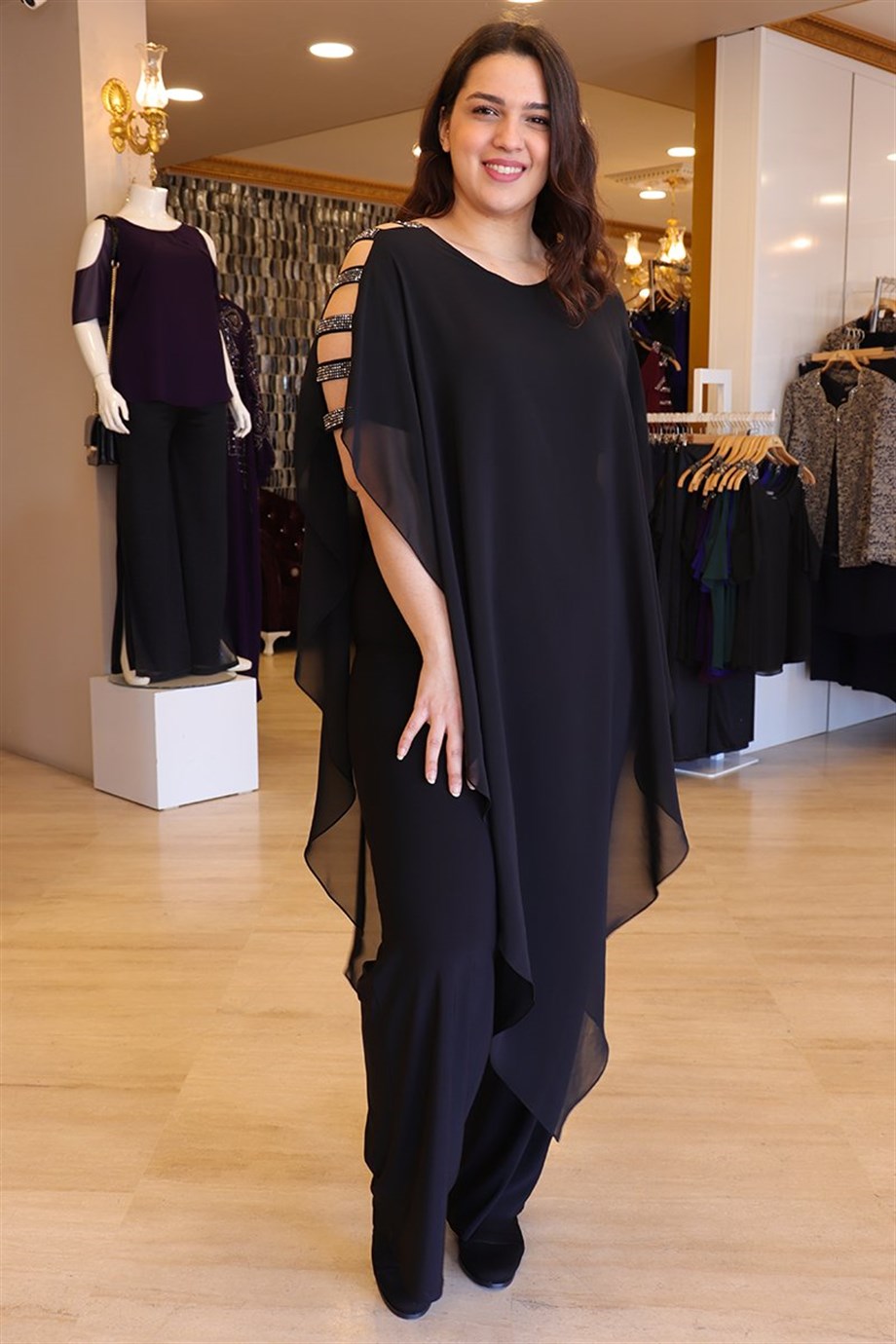 Buyuk Beden Royal Abiye Tulum Siyah | büyük beden abiye elbiseler modelleri  ve fiyatları | Bedrinxxl