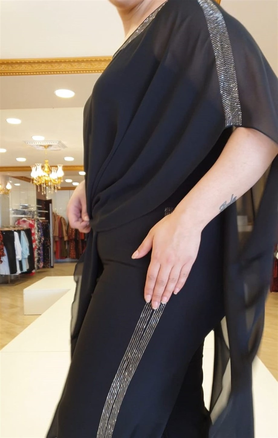 Büyük Beden Taş Şeritli Tulum Siyah | büyük beden abiye elbiseler modelleri  ve fiyatları | Bedrinxxl