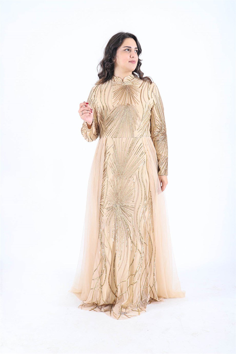 Büyük Beden Yalgiz Abiye Gold | büyük beden abiye elbiseler modelleri ve  fiyatları | Bedrinxxl