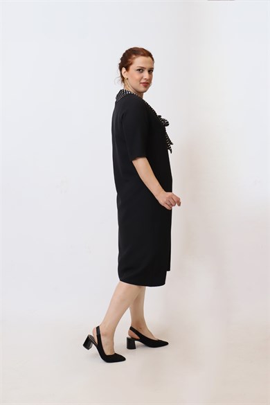 Bedrinxxl, Elbise, Büyük Beden Elbise Pamuklu Viskon V Yaka Mid Mine Elbise Siyah