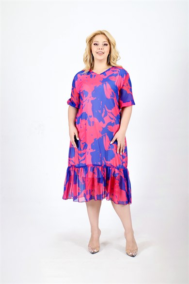 Büyük Beden Flin Şifon Elbise Fuşya | büyük beden abiye elbiseler modelleri  ve fiyatları | Bedrinxxl