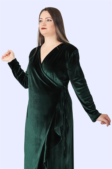 Bedrinxxl, Elbise, Büyük Beden Welvet Elbise Yeşil