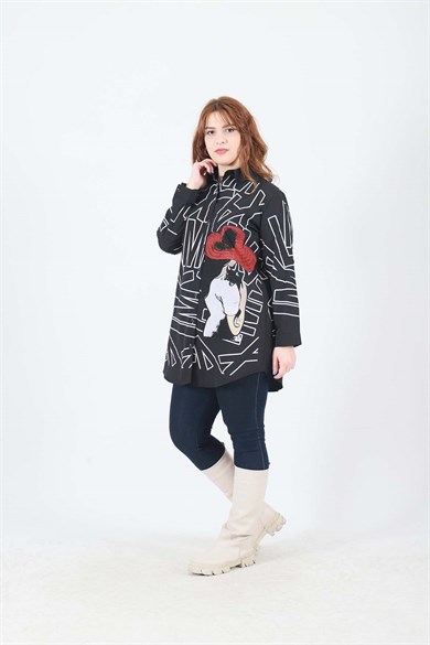 Büyük Beden Fashion Gömlek Siyah, Bedrinxxl